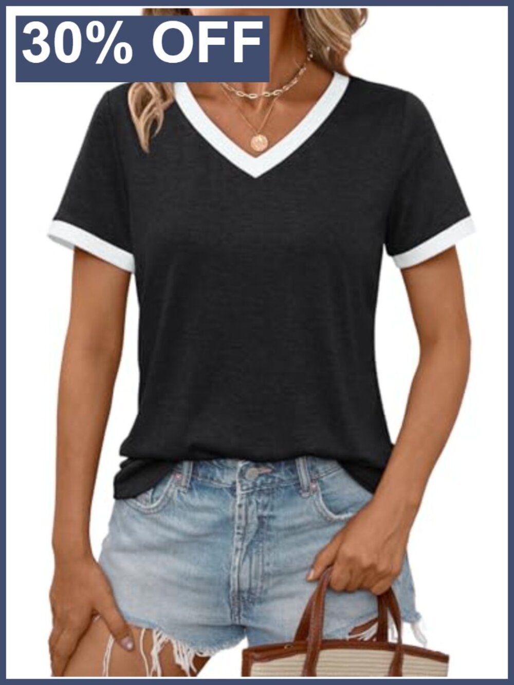 Womens V Neck Short Sleeve T-Shirt Soft Casual Summer Tee